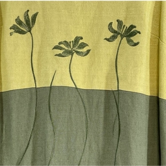 Vintage Light Green & Citron Palm Tree Embroidered Sleeveless Maxi Dress SZ 6 - Picture 8 of 10